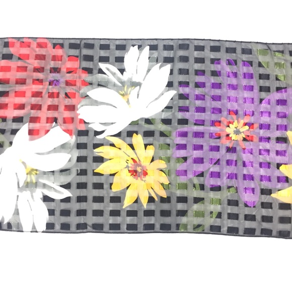 Scarf Multicolored Flowers Red Black Purple Yellow - Picture 9 of 15